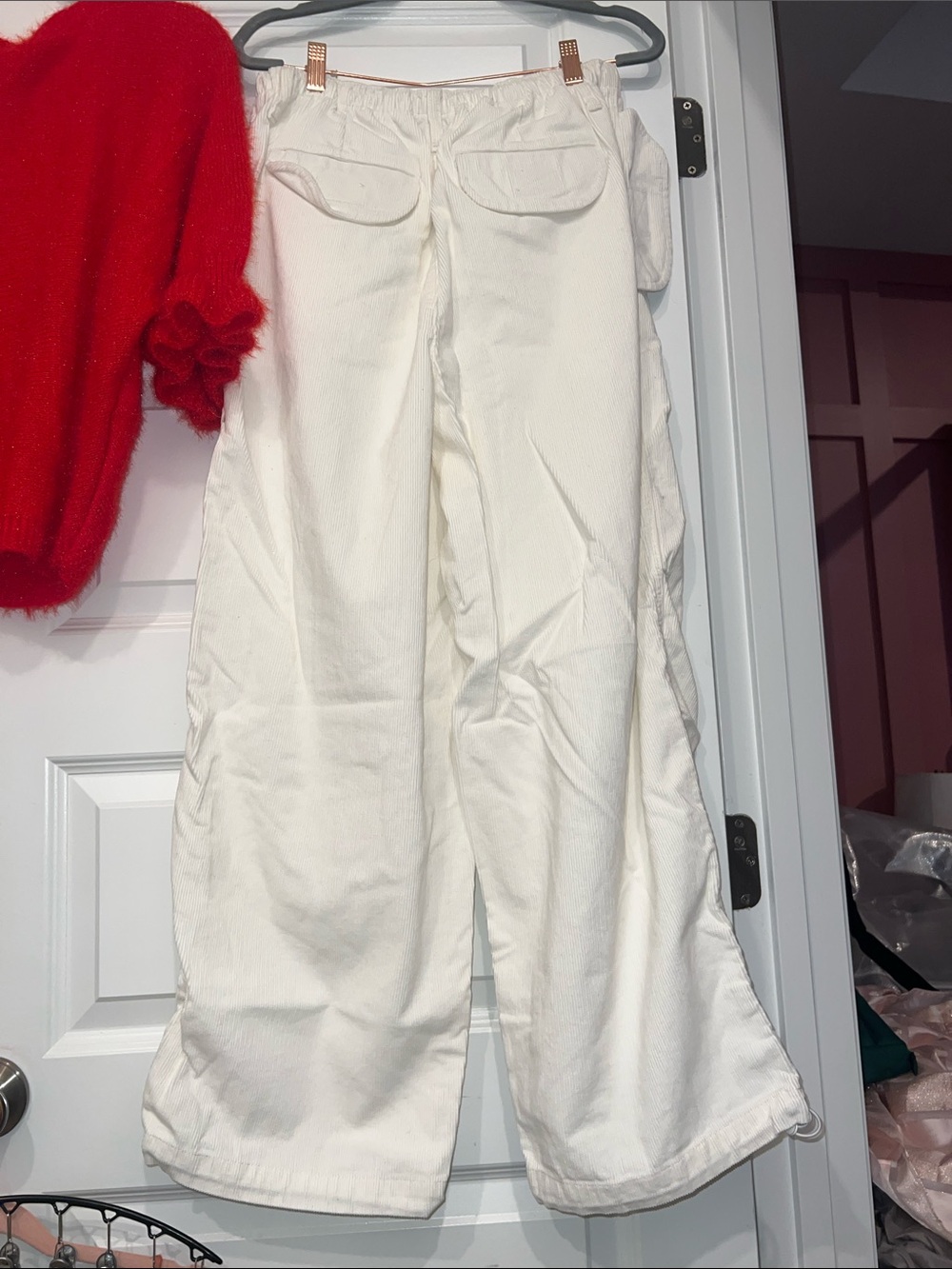 Urban Outfitters Cream Wide-Leg Cargo Drawstring Trousers - Picture 9 of 14